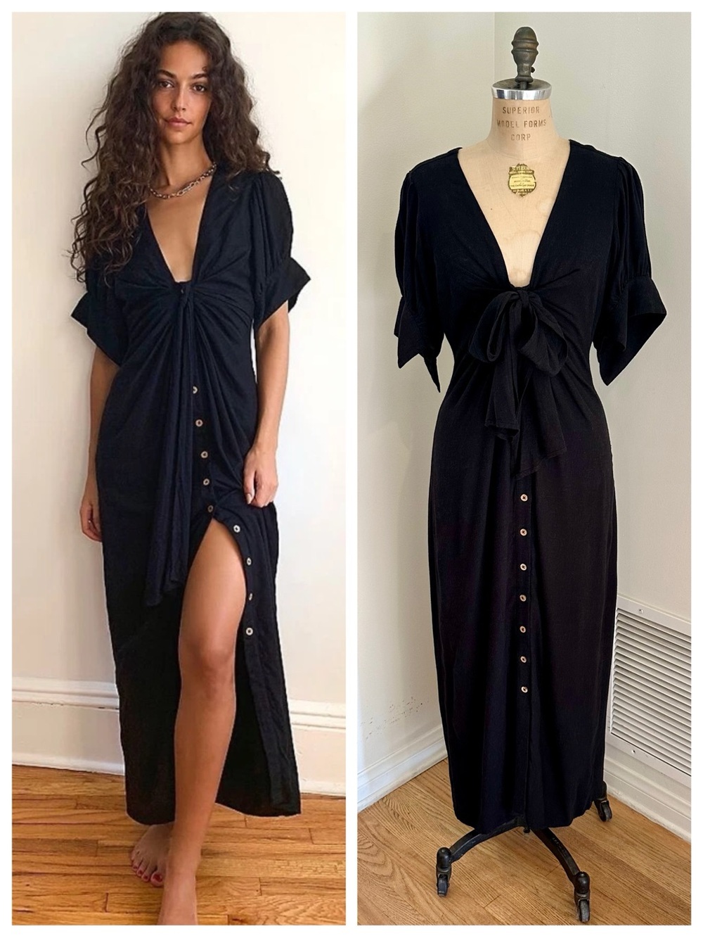 FREE PEOPLE Free-est Vintage Summer Midi Dress in Black, Medium